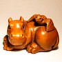 Hippo & Rhino Wooden Netsuke